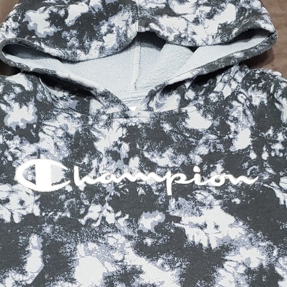Champion Pullover Hoodie Bleach Tie Dye Design Boys XS White Black Hooded - Picture 6 of 6